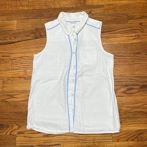 Cat & Jack White Sleeveless Tie Front Button Front Shirt Girls Size XL (14-16)
